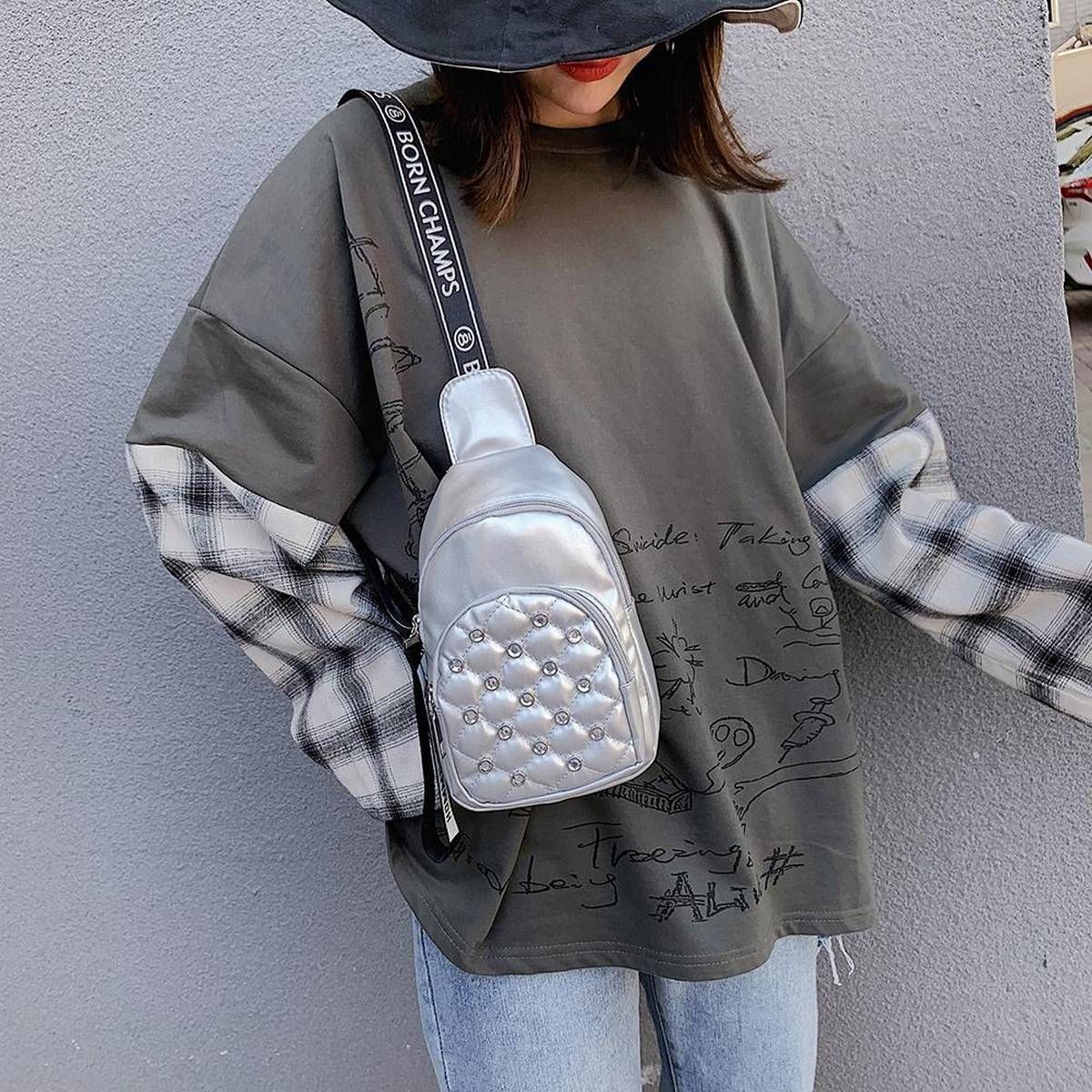 Fashion Rivet Waist Bag Women Chest Belt Pack Casual Shoulder Crossbody Bag