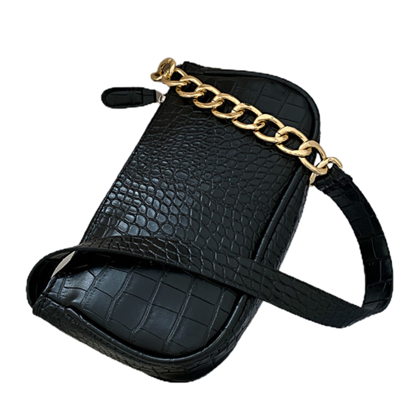 Vintage Women Solid Color Chain Tote Bag Faux Leather Underarm Shoulder Pouch