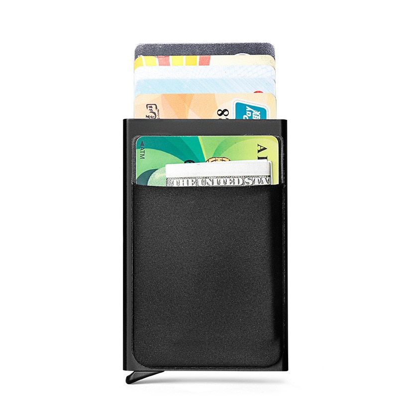 Slim Men Aluminum Wallet With Back Pouch ID Card Holder RFID Protection Mini Metal Automatic Pop up Credit Card Case Coin Purse