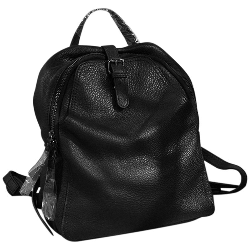 Ladies Leather Travel Shoulder Bag Cowhide Leather Girl School Book-Black