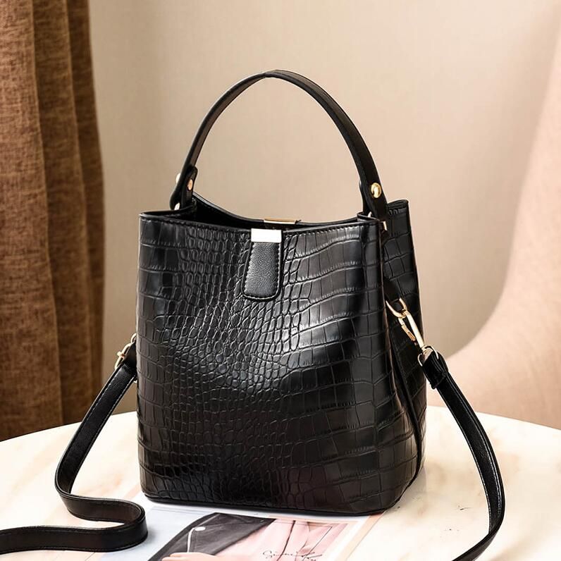 DIHOPE 2021 Retro Bucket Bags Women Pattern Handbag High Capacity Casual Crocodile Shoulder Messenger Bags Ladies PU Purse