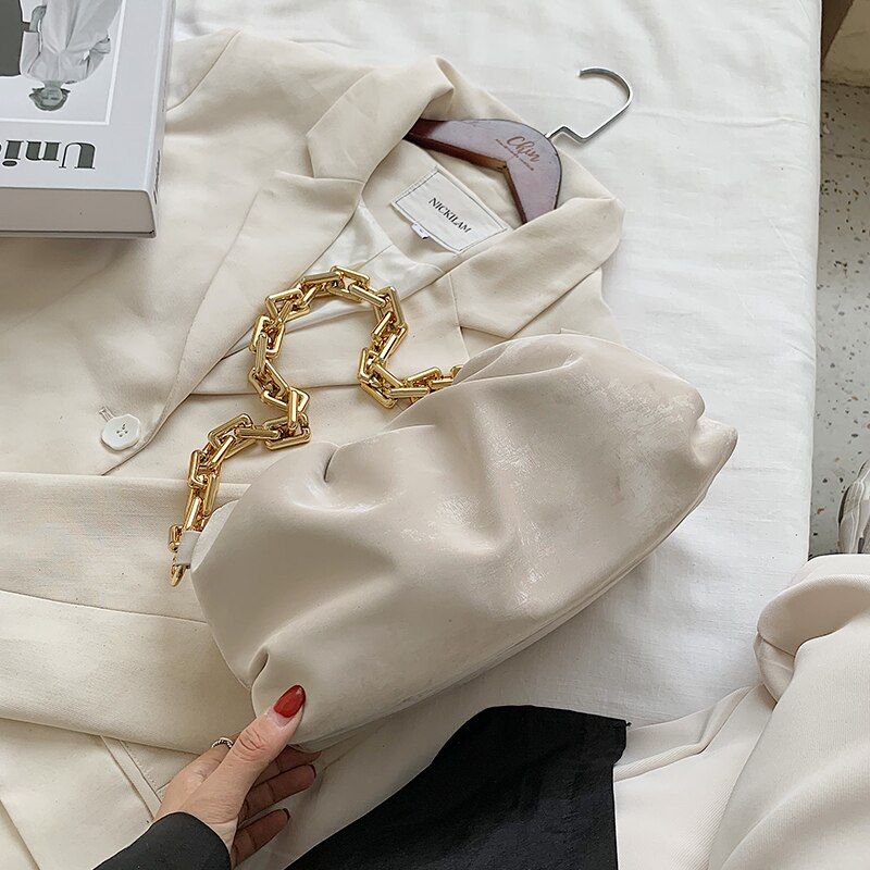 TOYOOSKY Thick Chain Cloud Bag Retro Underarm Bag 2020 New Soft Fold Designer Female Dumpling Crossbody Bag Denim Clutch Handbag