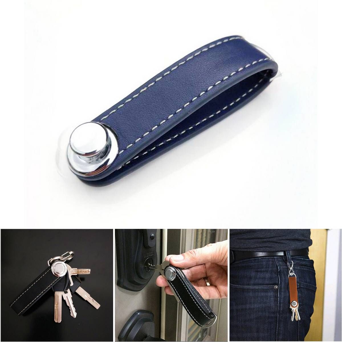 Smart Key Organizer Keychain Leather Compact Key Holder Secure Locking Mechanism Pocket Key Chain Stainless Steel