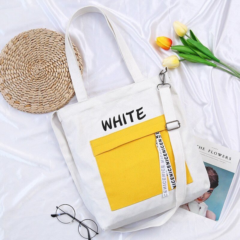 Korean Version Of Canvas Bag Ladies Shoulder Students Literary Style Wild Portable Casual Letters Simple Messenger Shopping
