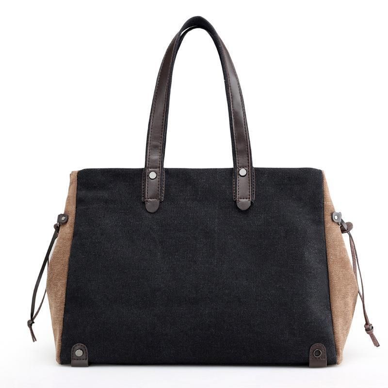 Women Quality Canvas Casual Large Capacity Color Block Tote Bag Handbag #black