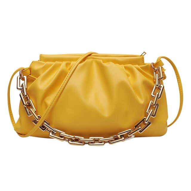 Yogodlns Fashion Chain Shoulder Bag For Women Pleated Cloud Bag Leather Crossbody Bag Leisure Designer Handbag Female PU Wallet
