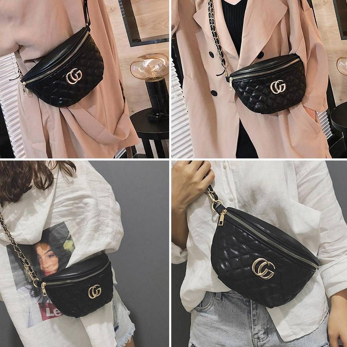 Women Casual Plaid PU Leather Waist Pack Chest Messenger Shoulder Handbags [new store/lowest price]