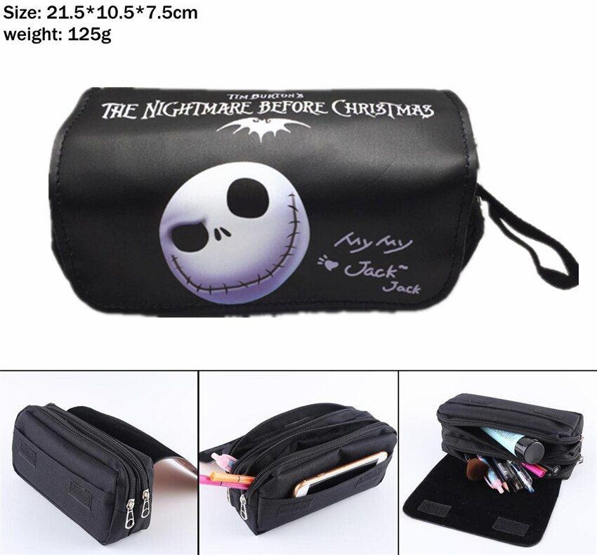 The Nightmare Before Christmas Jack Skellington Canvas Pencil Case Student penbag Women MakeupBag Cosmetic bags Stationery Bag