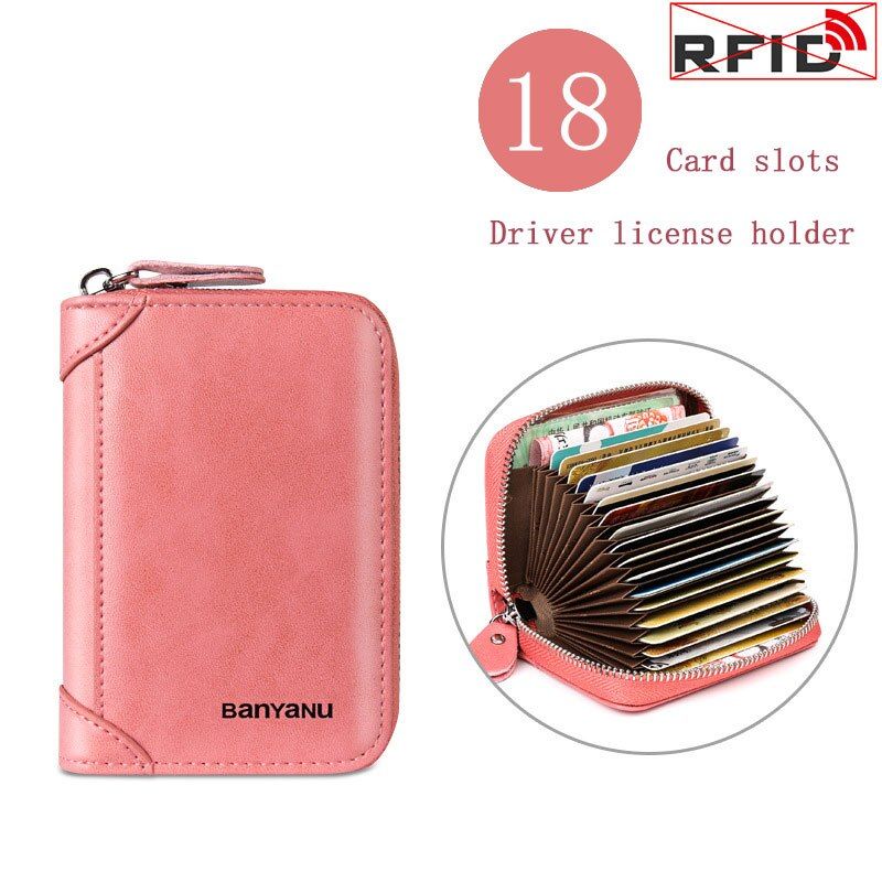Fashion Ladies  Leather Accordion Zip Wallet 18 Card Slots Short Purse RFID Blocking Travel Credit Card Wallets