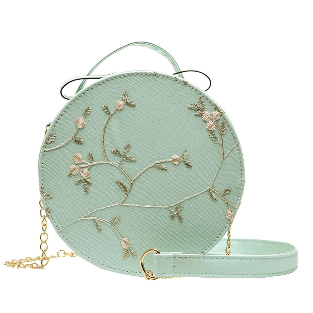 Women Sweet Lace Round Handbags High Quality Pu Leather Crossbody Bags Female Small Fresh Flower Chain Shoulder Bag #YJ