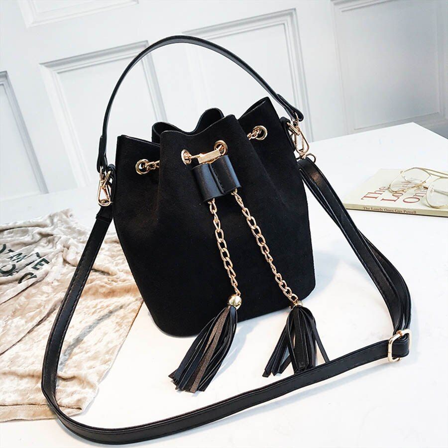 2021 Mini Crossbody Handbags Cute Suede Bucket Bag Organizer Small Tassel PU Leather Womens Shoulder Messenger Bags Bolsos