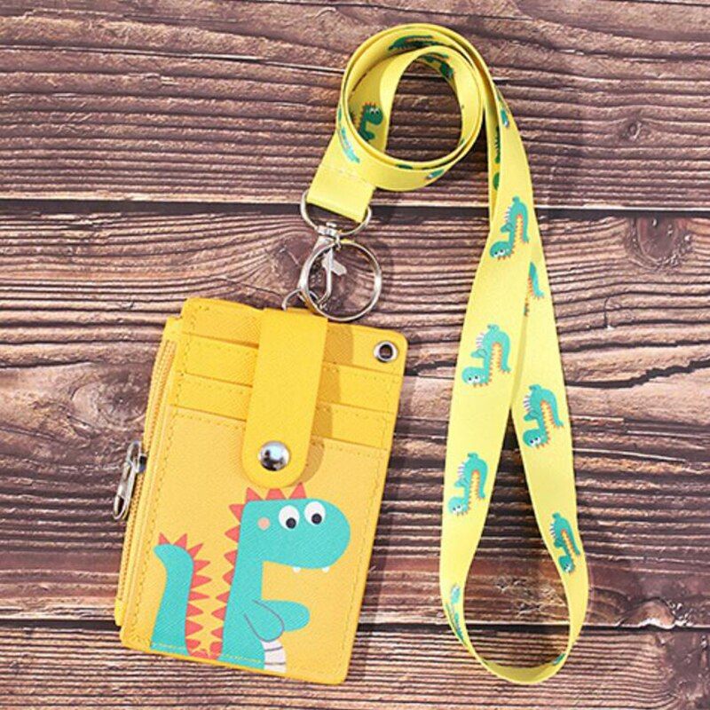 Cartoon ID Card Holder Wallet Halter Student Bus Card Cover Money Coin Purse Zipper Pouch Hanging Neck Multifunction Card Bag