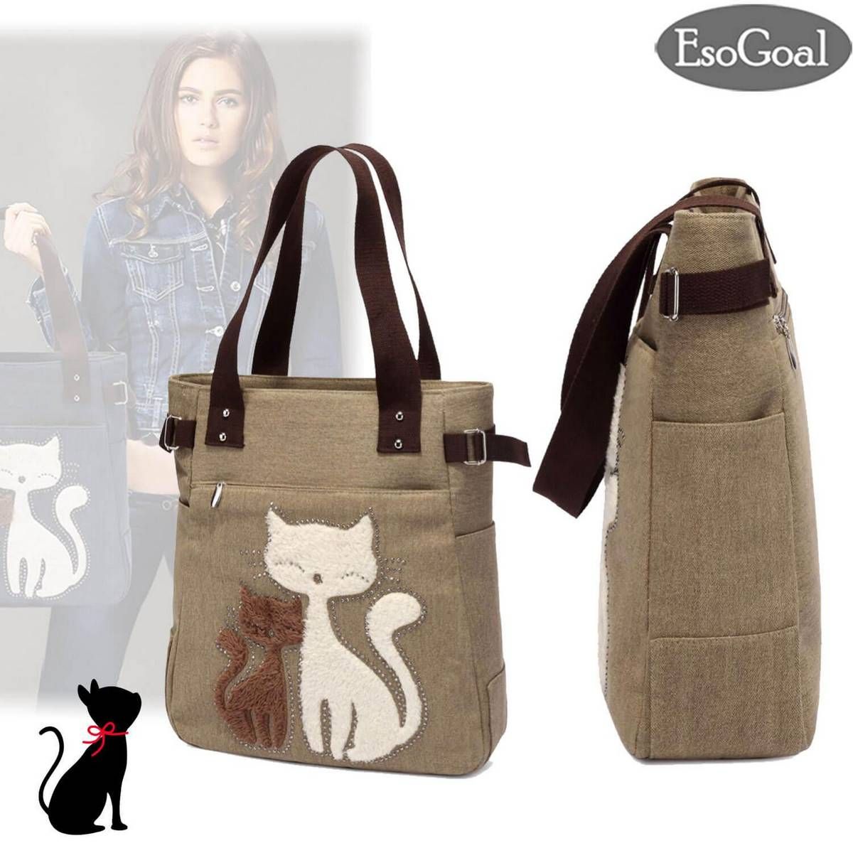 【ALLGOOD】Tote Bags, Messenger Handbags Canvas Bag Kaukko Shoulder Bag With Cute Cat Fashion Ladies Bags for Girls Teens