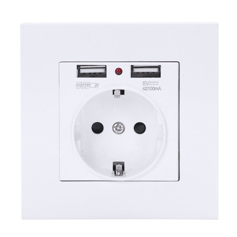 Panel Wall Power Socket Grounded 16A Eu Standard Electrical Outlet With 2100Ma Dual Usb Charger Port For Mobile