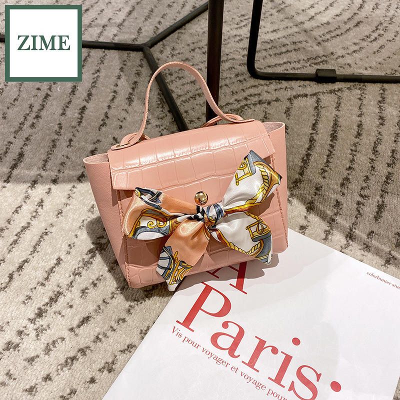 ZIME Korean catfish bagm autumn crocodile pattern bow silk scarf bagm one shoulder portable bagm