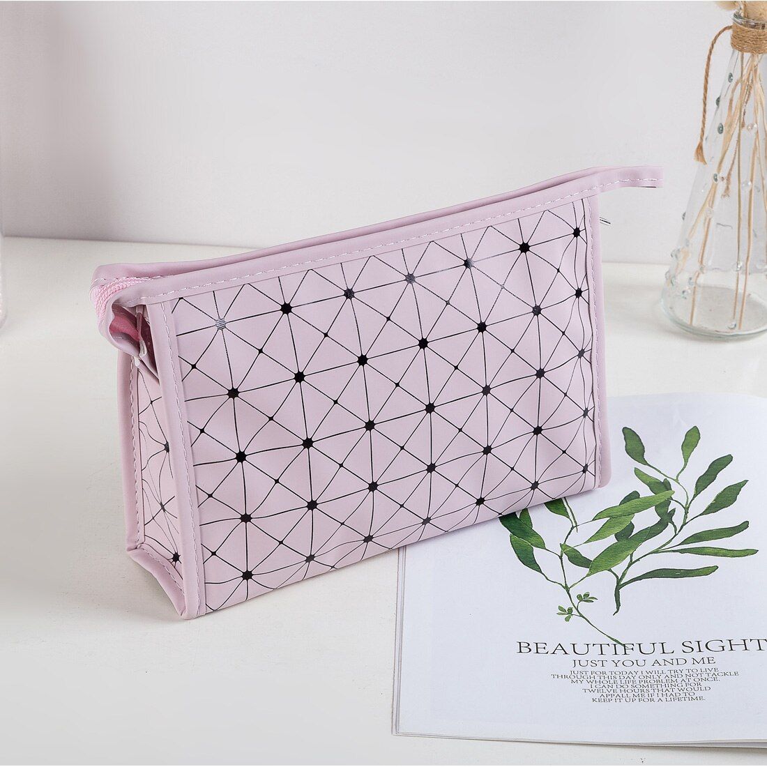 Women Cosmetic Bag  PU Leather Travel Make Up Necessaries Organizer Zipper Makeup Case Lady Pouch Toiletry Kit Makeup Bag