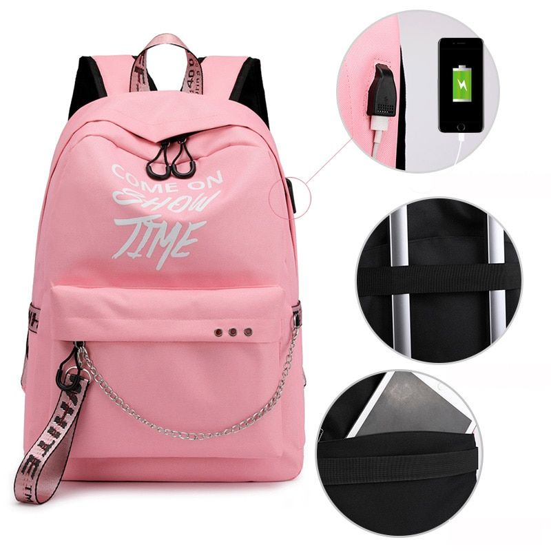 USB Interface School Bag Man Women Backpack Luminous Letters Print Shoulder Bag Teenager Girls Boys School Backpack Mochila