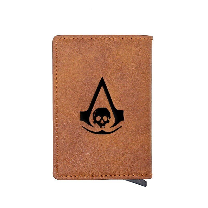Classic Black Assassin Hero Skull Credit Card Holder Wallet Men Women PU Leather Slim Small Short Purse