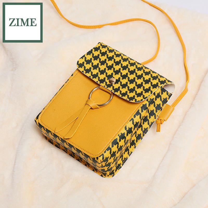 ZIME Winter Korean version of lattice fringed magnetic buckle bag shoulder messenger simple large-capacity female bag