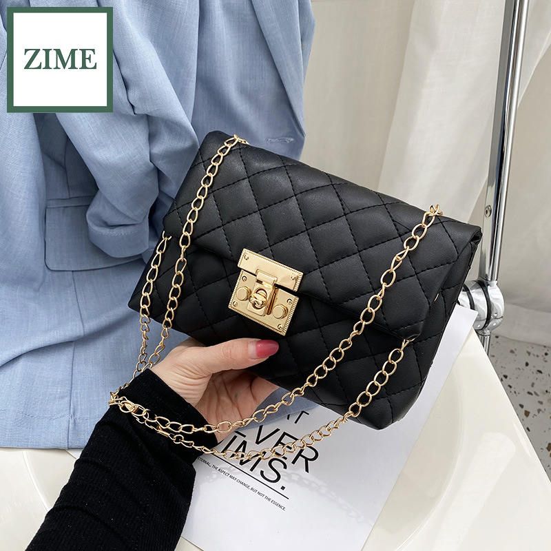 ZIME Korean version of ladies rhombic embroidery thread one-shoulder chain bag summer bag cover lock bag