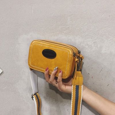 Vintage Wide Strap Women Crossbody Bags Designer Luxury Pu Leather Lady Shoulder Messenger Bag Small Flap  Square Purses Female