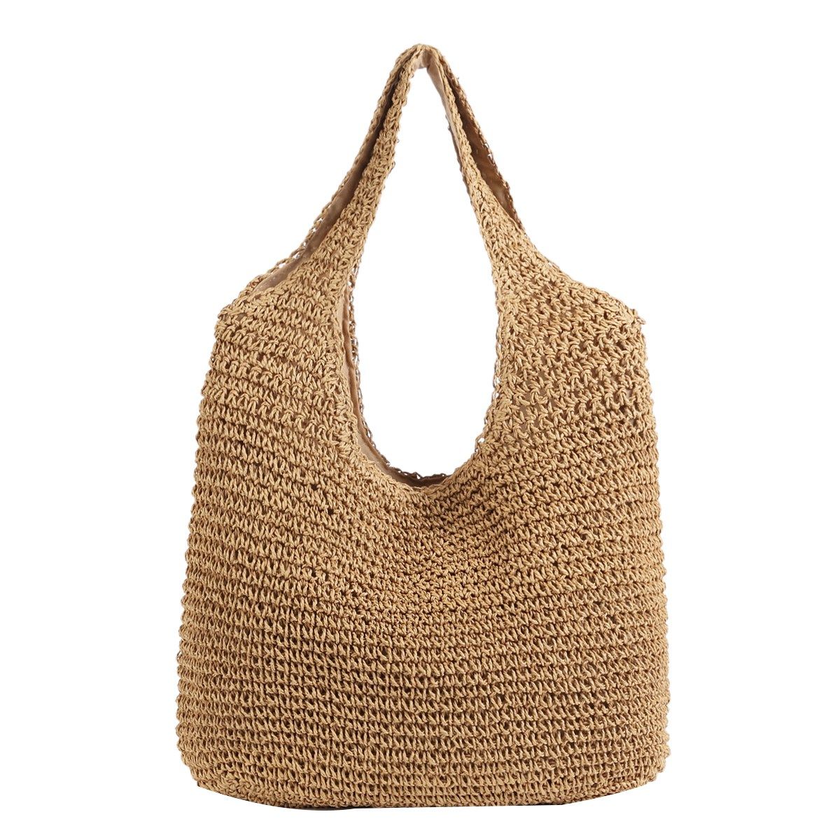 Korean Version Ins Wind Beach Holiday Style  Handmade Woven Bag Shoulder Simple Solid Color Wild Straw Bag Khaki