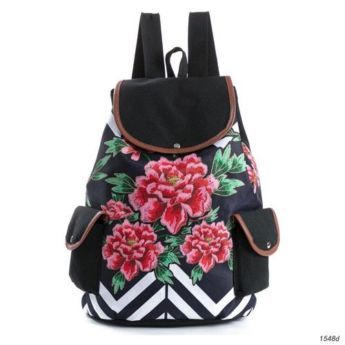 Miyahouse Vintage Floral Print Backpacks Women Canvas Drawstring Rucksacks Travel Shoulder Bags Girls Fashion School Bag