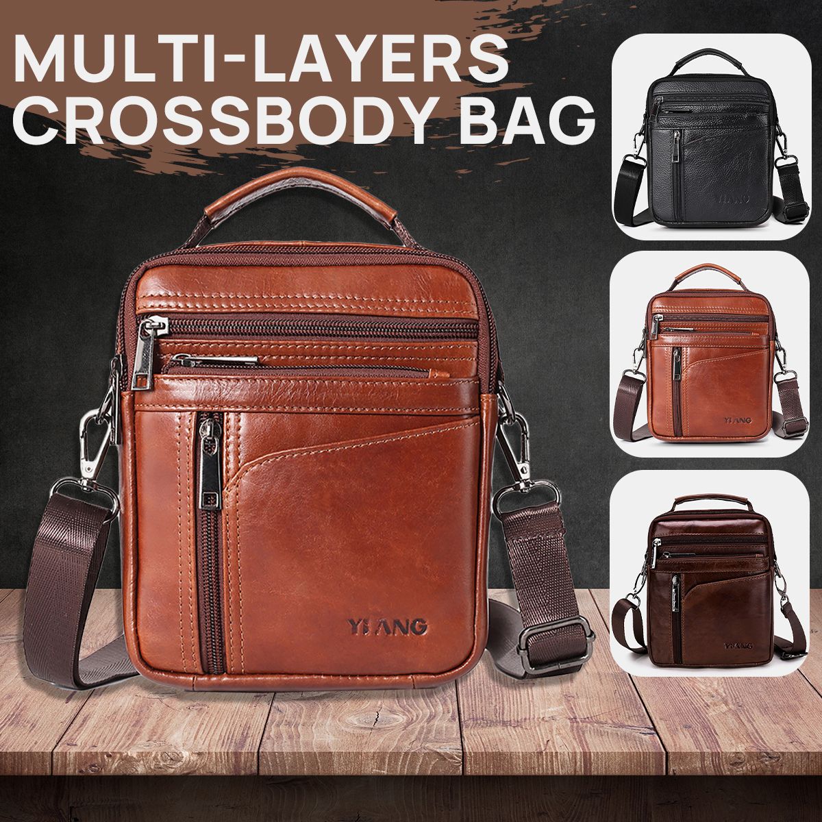 Men's Shoulder Messenger Bag Small Backpack Multifunctional Business Bag Casual Retro Leather