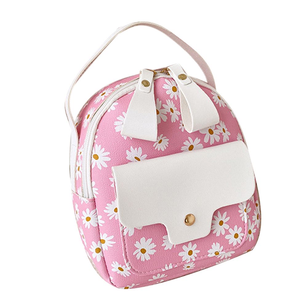Fashion Women Faux Leather Marguerite Print Mini Backpack Shoulder Bag Handbag