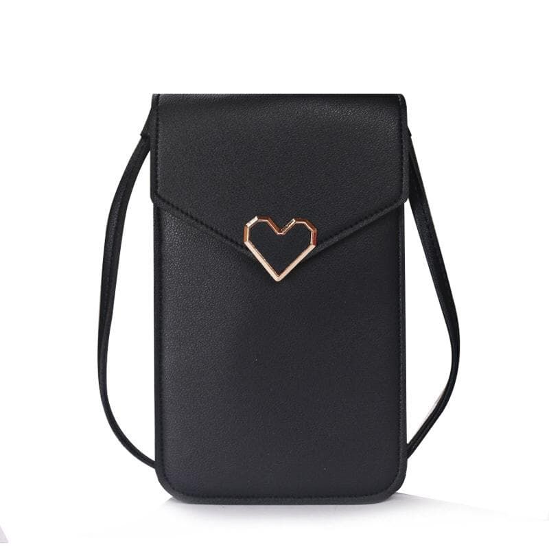 Black Color PU Leather Casual Wallet Portable Purse Smart Phone Bag Crossbody Mini Ladies Wallet  For Women