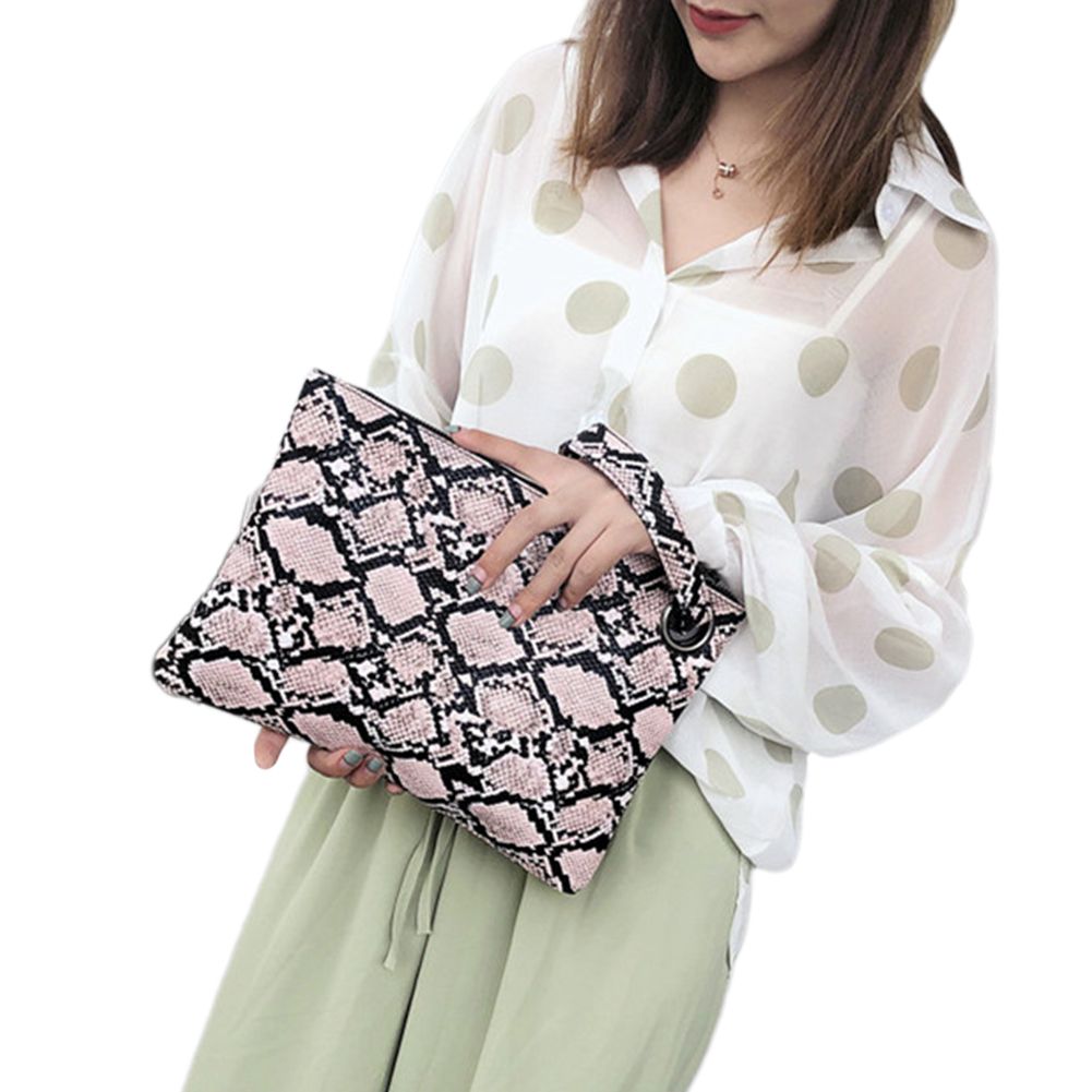 Yfashion Retro Women Clutch Bag PU Snakeskin Pattern Zipper Envelope Bag