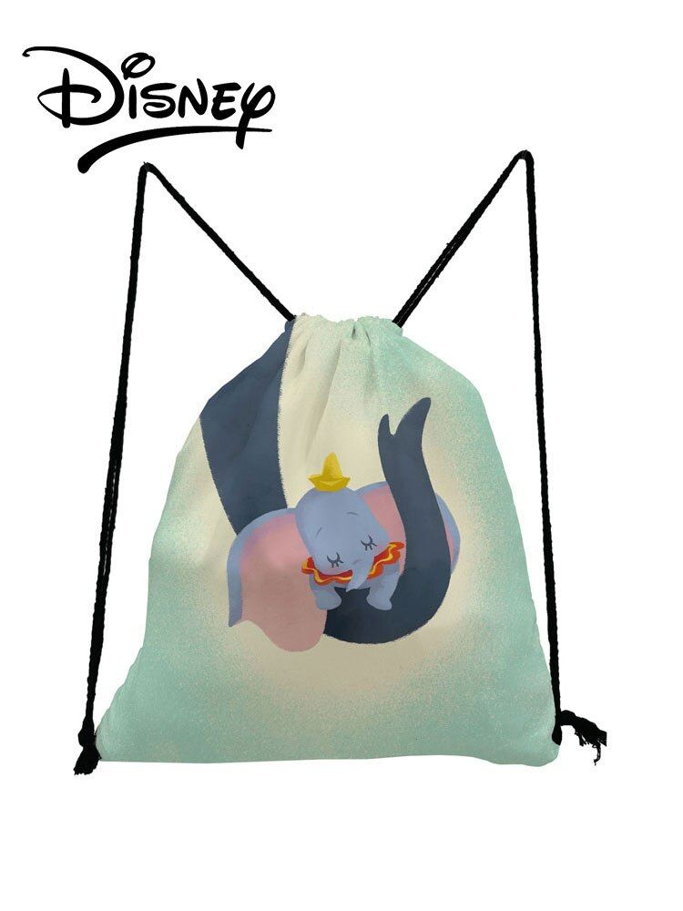 Disney Dumbo Backpack Portable Storage Bag Cartoon Elephant Drawstring Bags Purple Child Small School Bag Reusable Shoe Pocket