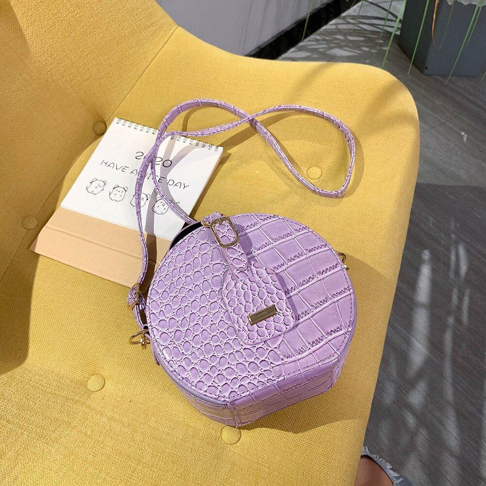 Fashion Women Alligator Pattern Shoulder Round Circle Purse Totes Lady PU Leather Small Zipper Solid Color Messenger Satchel Ladies handbag