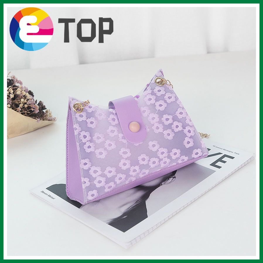 Summer Korean embroidery thread flowers transparent magnetic buckle underarm bag shoulder portable simple bag