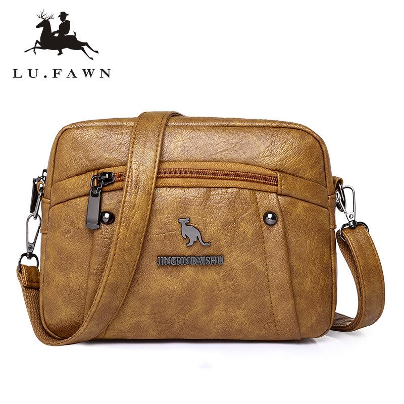 LU FAWN Ladies Shoulder Bag PU Soft Leather Waterproof Messenger Bag Simple Large Capacity All-match Female Bag