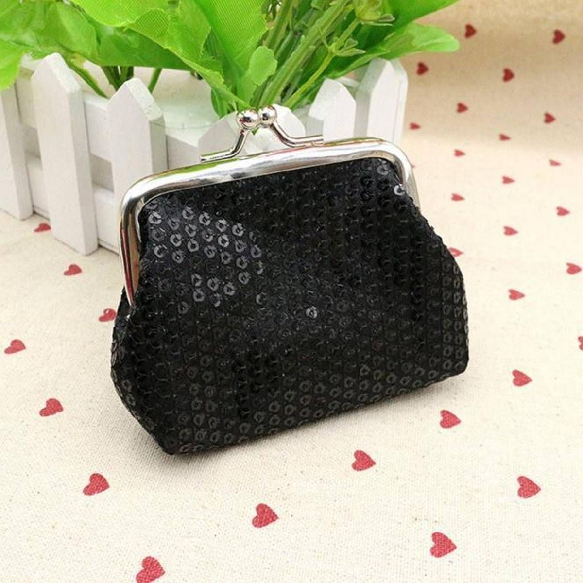 Womens Small Sequin Wallet Card Holder Coin Purse Clutch Handbag Bag BK