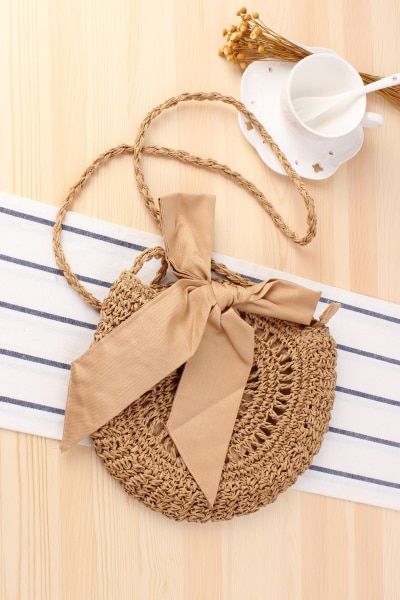 Bohemia Style Bags Women Straw Bag Retro Rattan Handbag Tassel Bow Woven Female Beach Shoulder/Crossbody Bags Round Tote Pouch