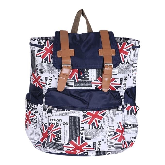 Navy Blue And White Synthetic Backpack For Women