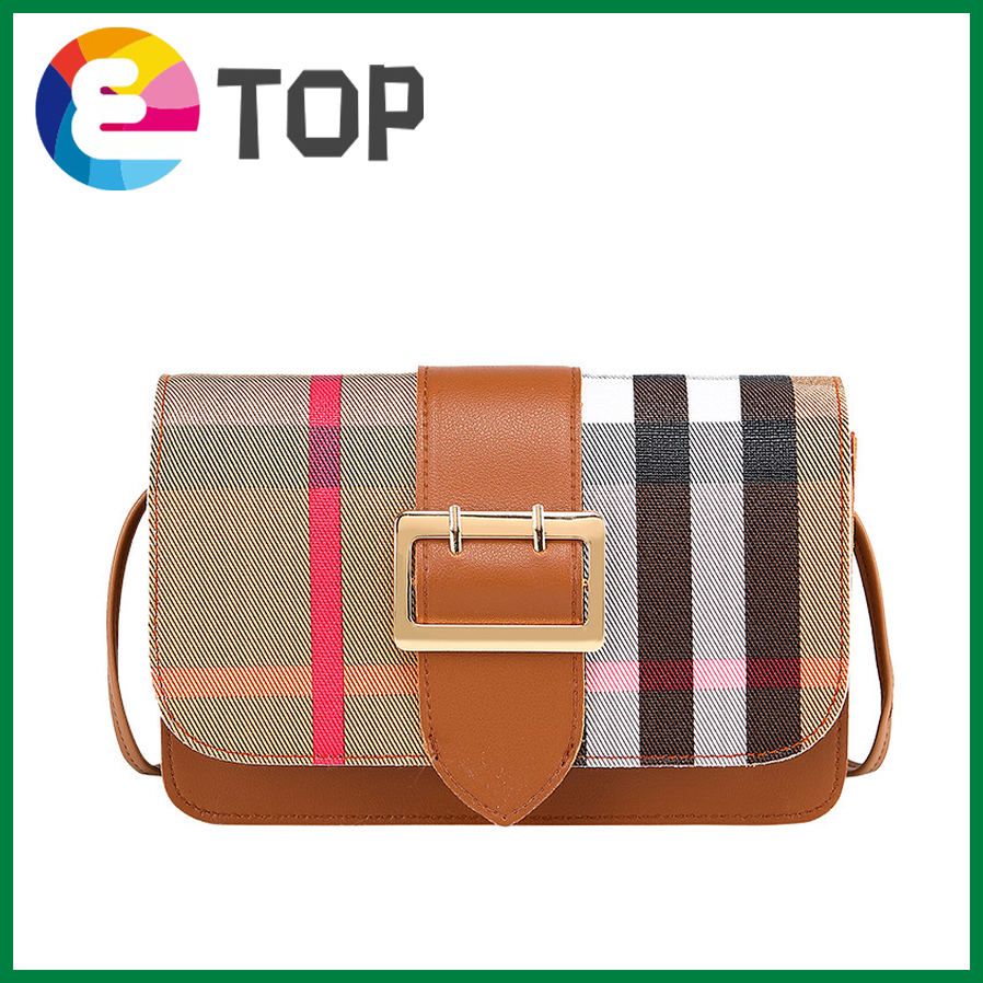 Korean version of the printed lattice small square bag spring and summer ladies personality pin buckle crossbody purse