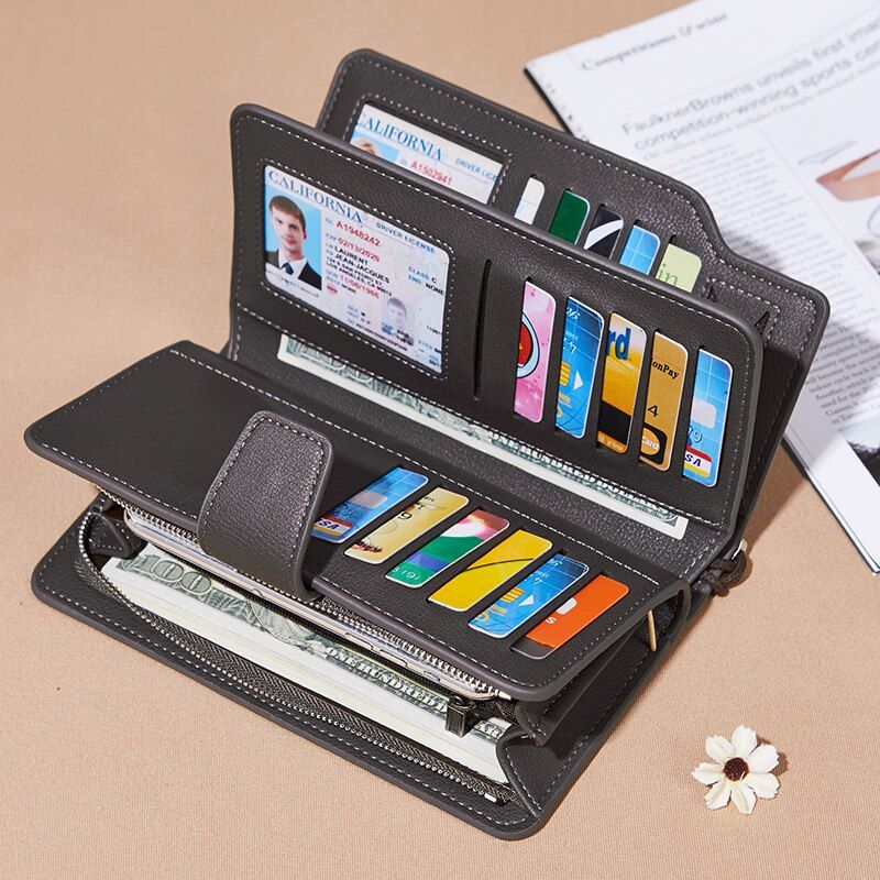Wallet Female PU Leather Wallet Leisure Purse Black Style 3Fold New Women Wallets Long Coin Purse Card Holders Carteras