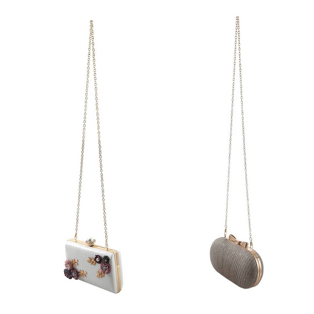 2 Pcs Women Bags:1 Pcs Leather Evening Bag Dinner Party Lady Wedding Flower Clutch Purse White & 1 Pcs Evening Clutch Bag Women Bags Wedding Shiny Chain Shoulder Bag Gold - White & gold
