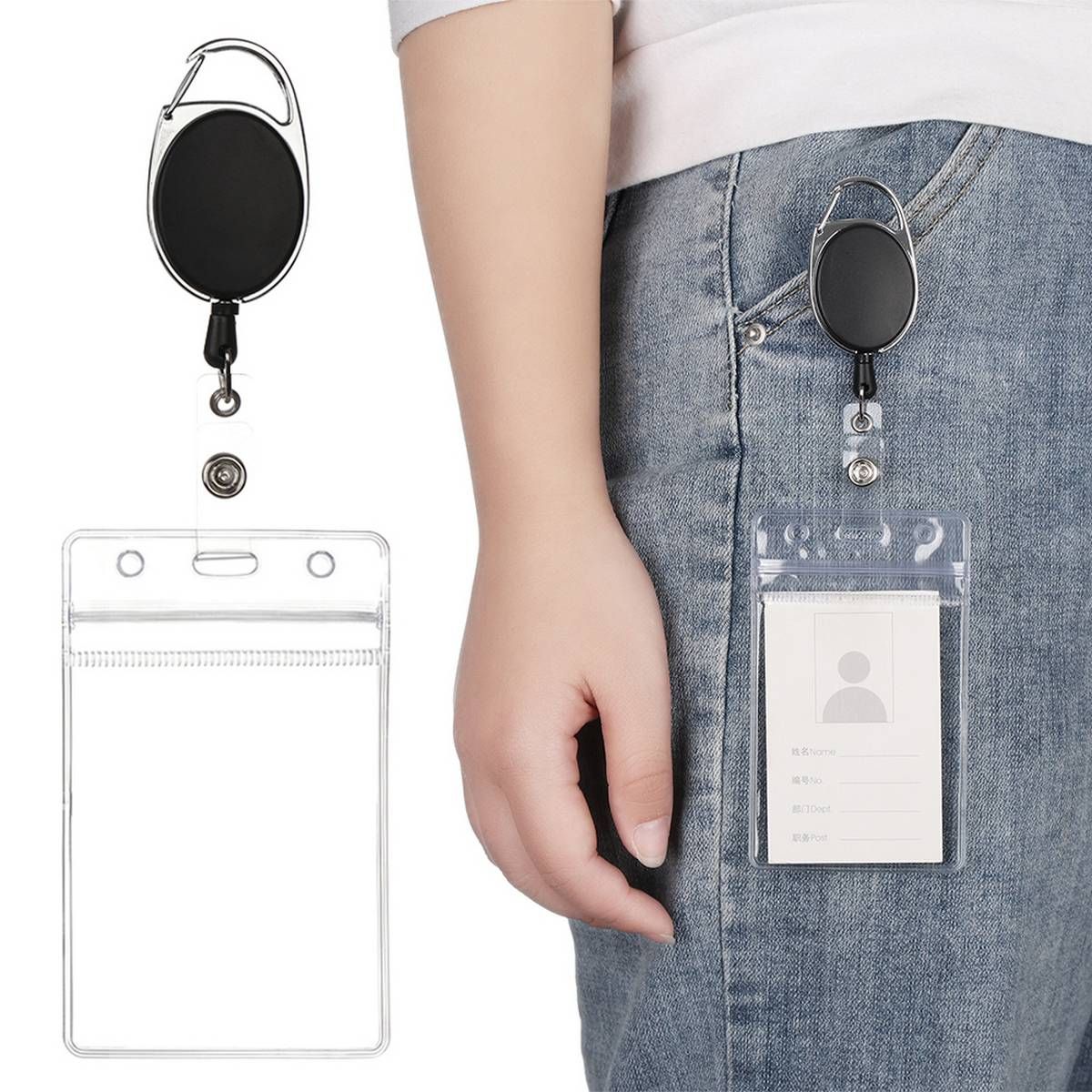 1* New Office Supplies Pvc Clear Retractable Badge Holders Holder Credit Card Case Reel Clip