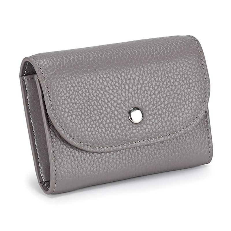 PU Leather Coin Purse Mini Large-Capacity Coin Bag Head Layer Cowhide Multifunctional Business Card Bag Gray
