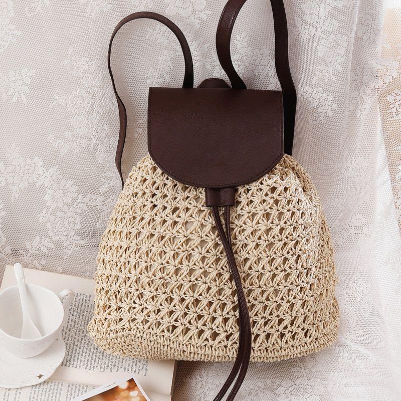 casual straw backpacks for women wicker woven school bag for teenager girls rattan summer beach big purses lady back packs 2020
