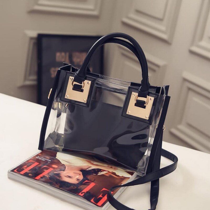 FiveLoveTwo 2pcs Women Fashion Shoulder Clear Jelly Clutch Purse Transparent Hand Ladies handbag