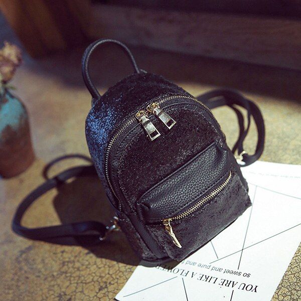 2020 Women Mini Glitter Backpack Female Leather Bag Black Stylish travel Backpack for Teenagers Girls School Bags M141