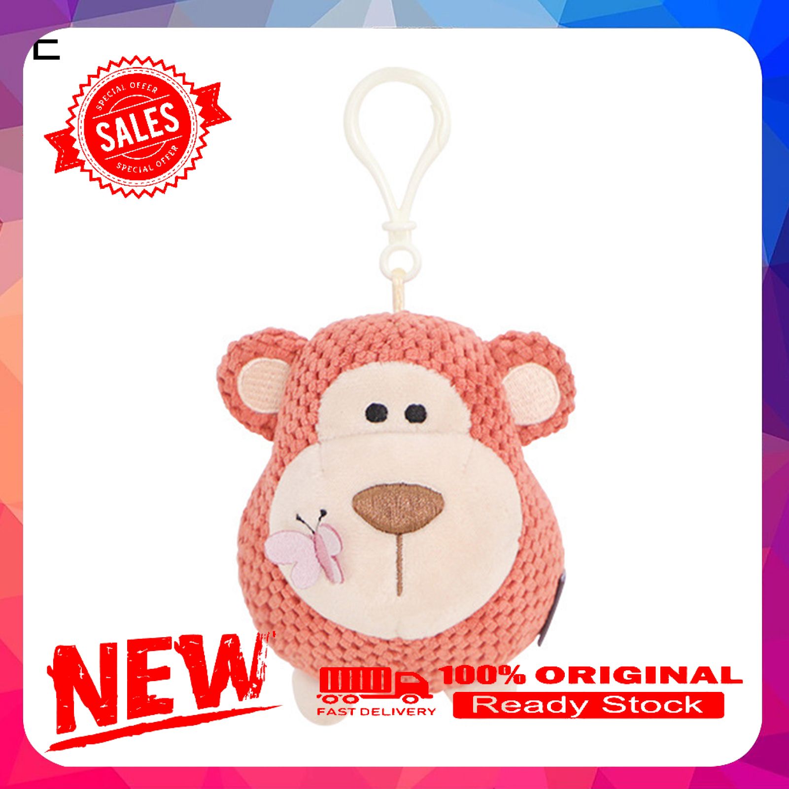 Cartoon Pendant Elastic Skin-friendly Monkey Puppy Plush Keychain for Decoration