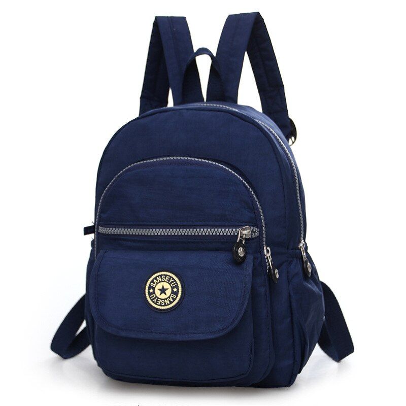 Women Nylon School Female Backpack Small Waterproof Rucksack Solid Casual Shoulder Bag Multifunction School Bags
