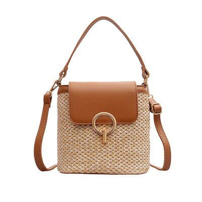 casual straw women shoulder bags rattan handbags wicker woven crossbody bag summer beach buckets bag ladies travel small purses