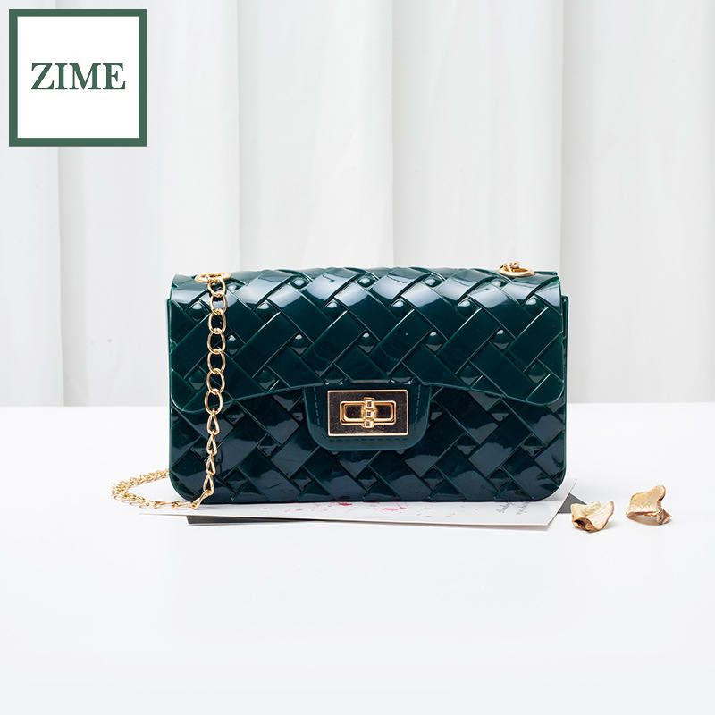 ZIME Xia Qiu Han woven lock chain jelly small square bag shoulder diagonal candy color bag